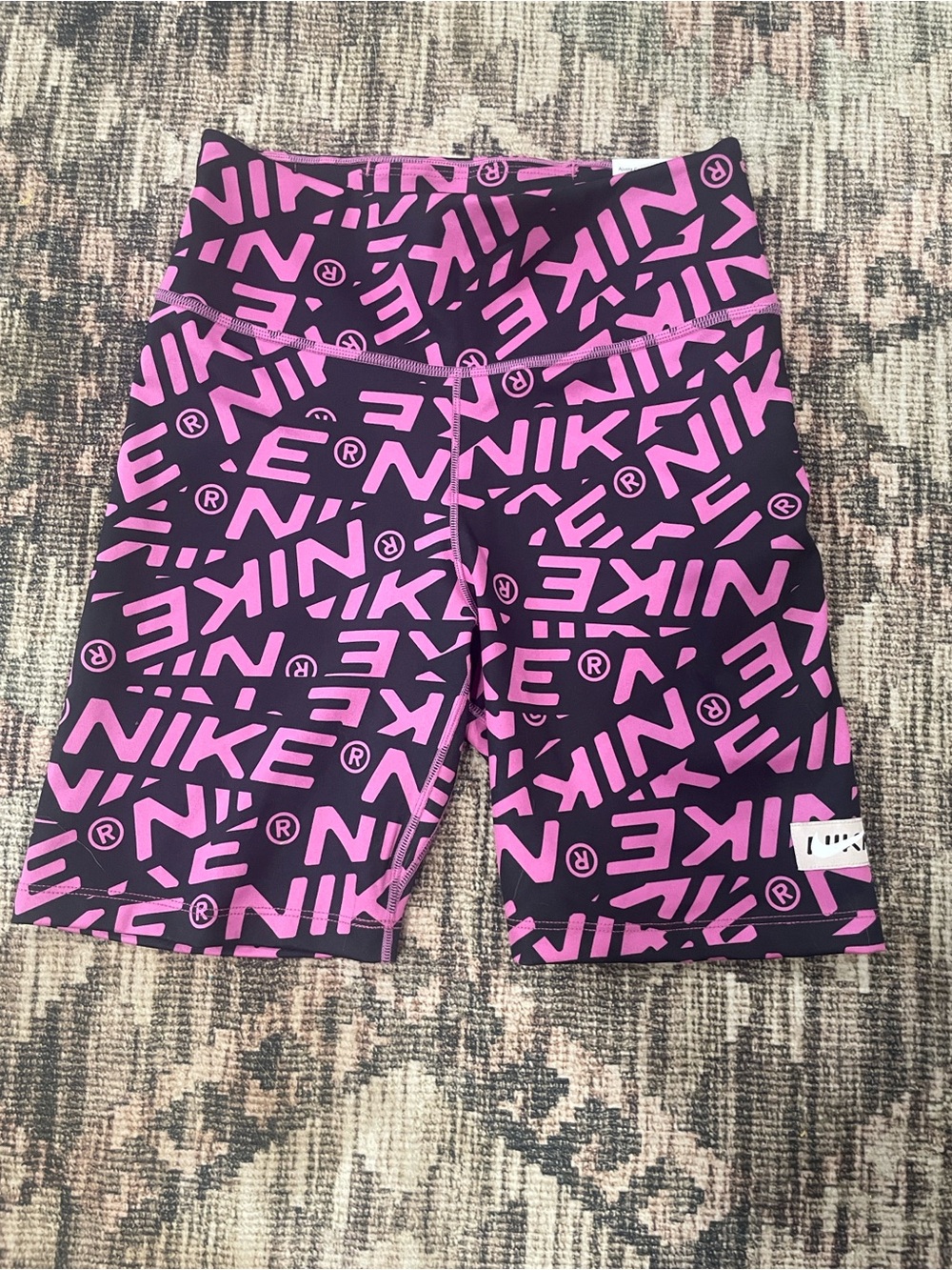 Nike Black Bike Shorts with Pink Allover Logo Print